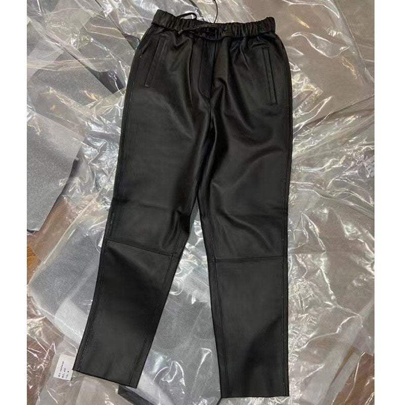 Genuine sheepskin cropped leather pants