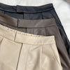 Beige genuine sheepskin leather wide leg women shorts