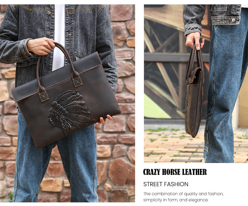Retro crazy horse leather briefcase for work