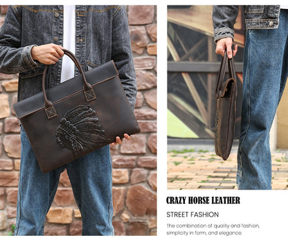Retro crazy horse leather briefcase for work
