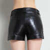 Women black genuine leather mini shorts mid waist fit