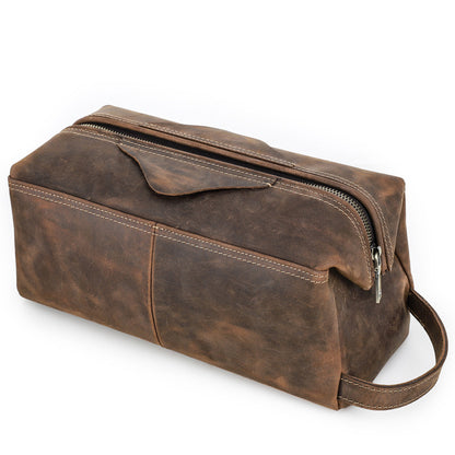 Large Leather Toiletry Bag in Distressed Brown for Travel