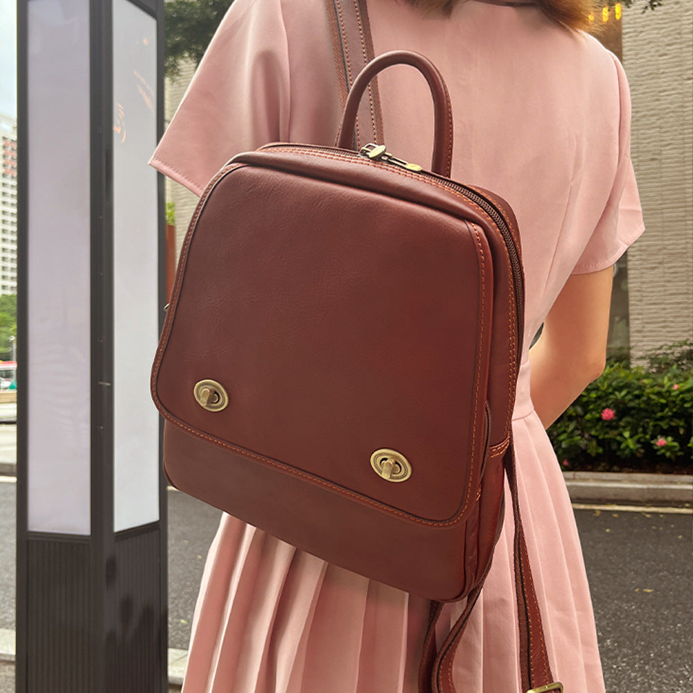 Genuine cowhide leather backpack for women