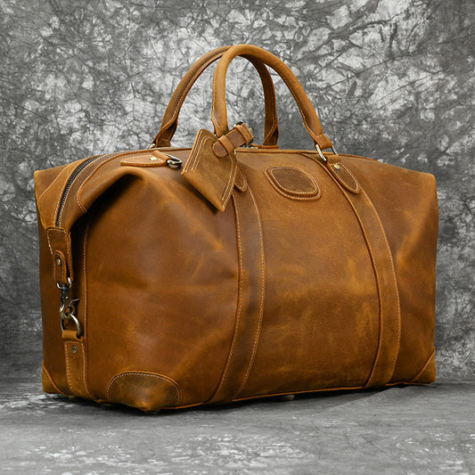 Men leather travel duffle weekender luggage bag
