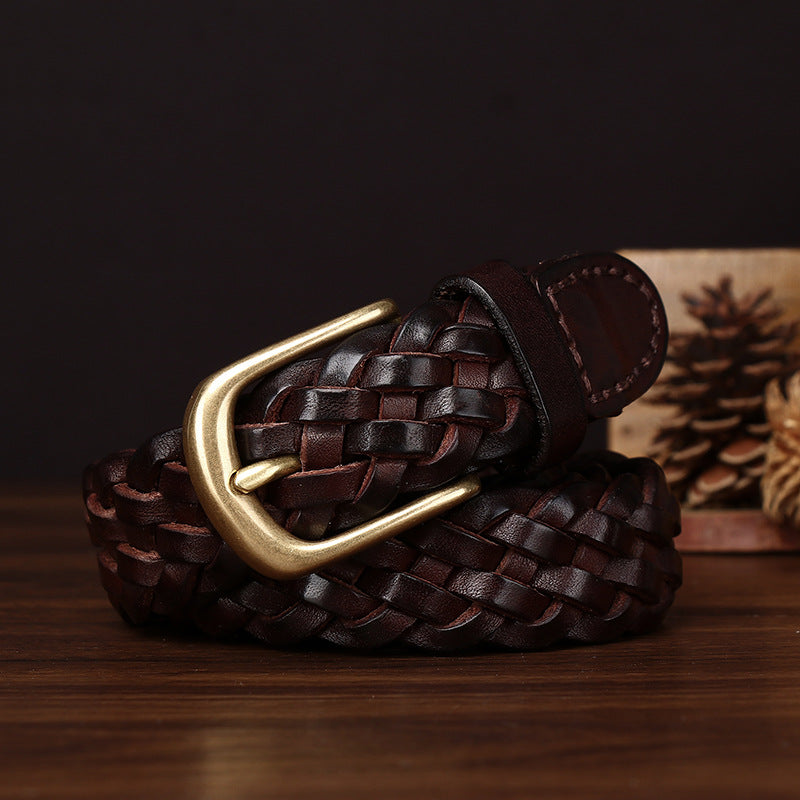 Women’s Plaited Leather Belt in Genuine Top-Grain Cowhide