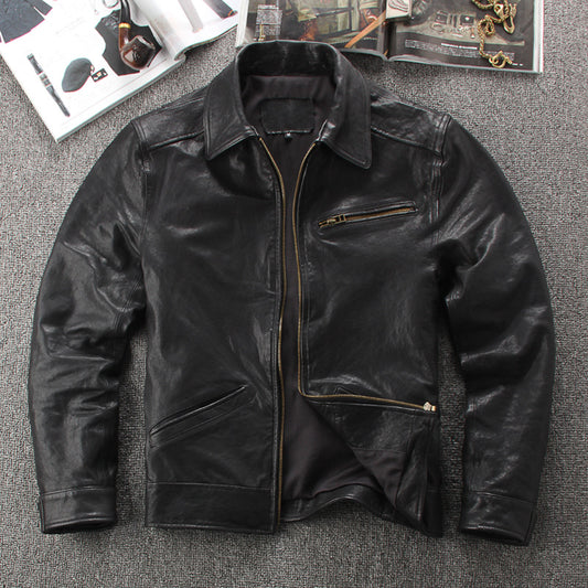 Genuine leather biker jacket for men