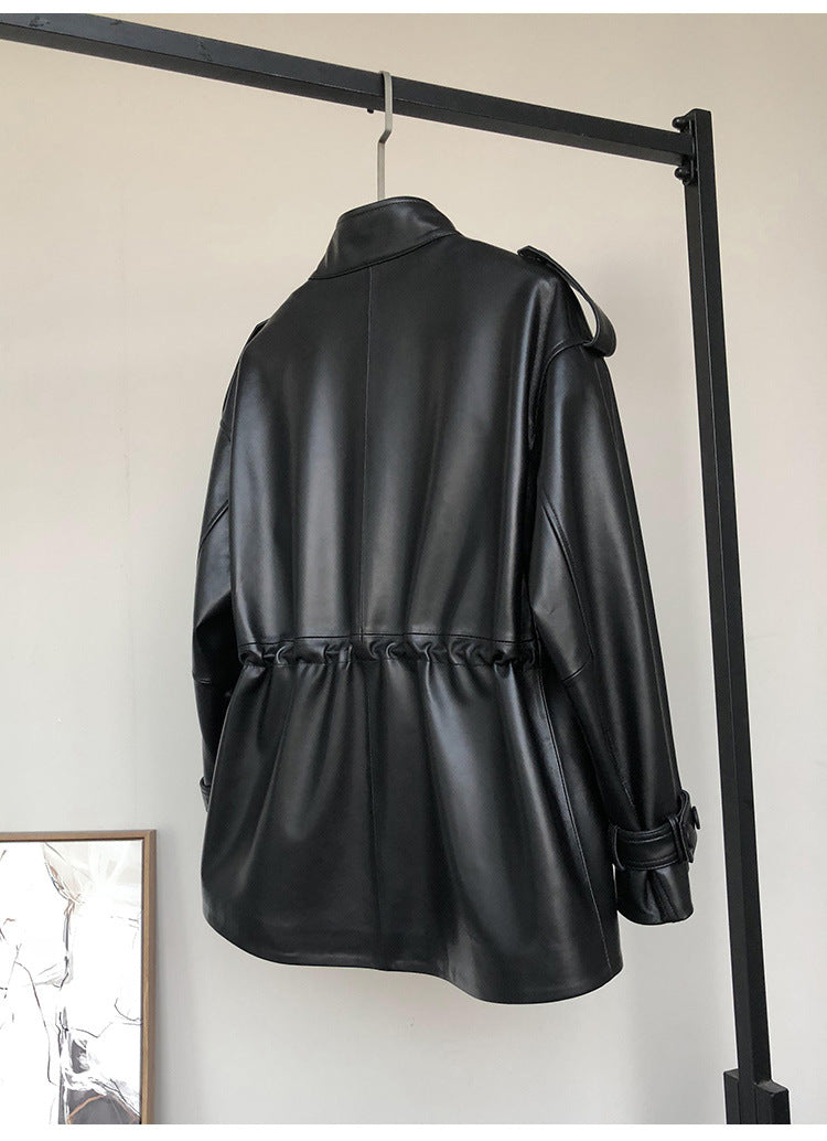 Women’s Petite Genuine Leather Coat Jacket