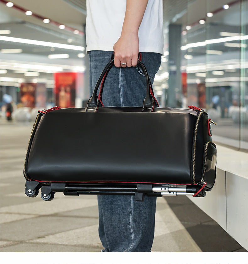 Leather trolley duffle bag for men travel