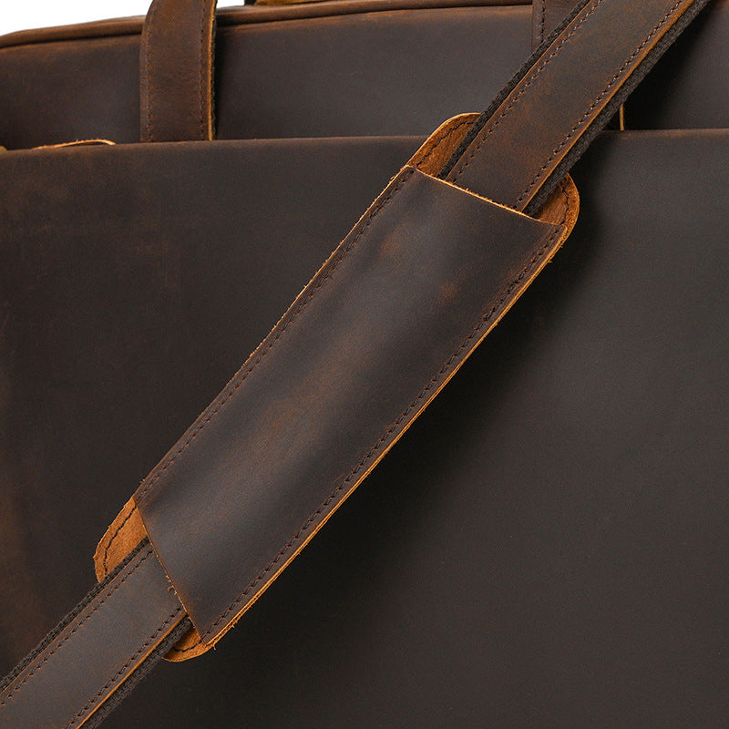 Retro crazy horse leather slim briefcase