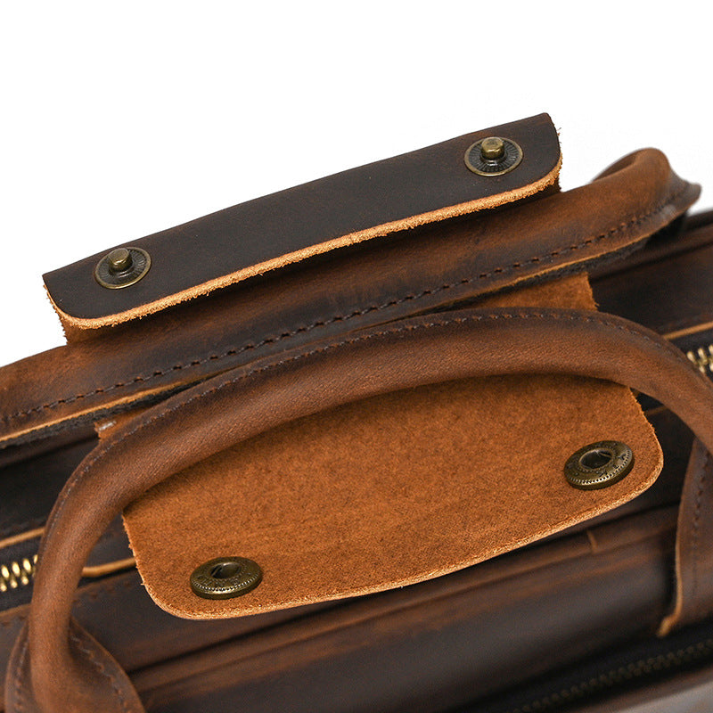 Retro crazy horse leather slim briefcase