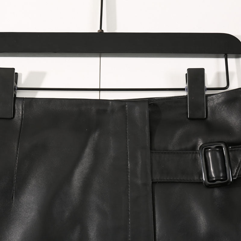 Women’s High-Waist Genuine Leather Midi Skirt