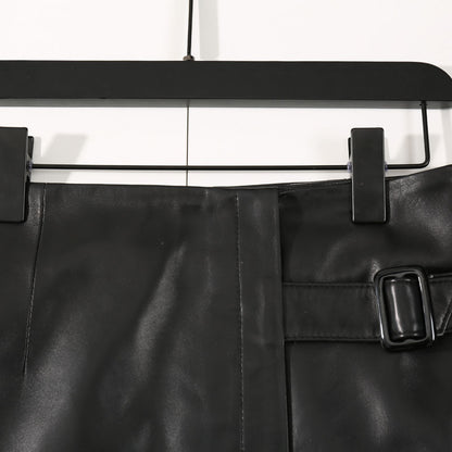 Women’s High-Waist Genuine Leather Midi Skirt