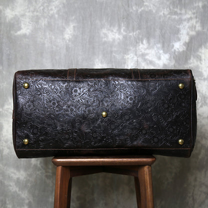 Leather weekender duffle bag with shoe compartment