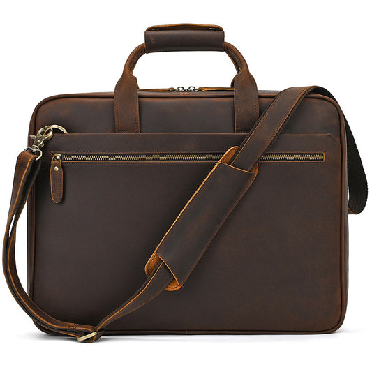 Retro crazy horse leather slim briefcase
