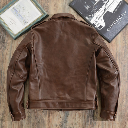 Men’s Brown Genuine Leather Military Jacket
