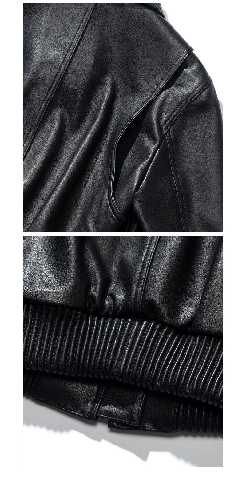 Women's Black Slim Fit Leather Baseball Style Jacket