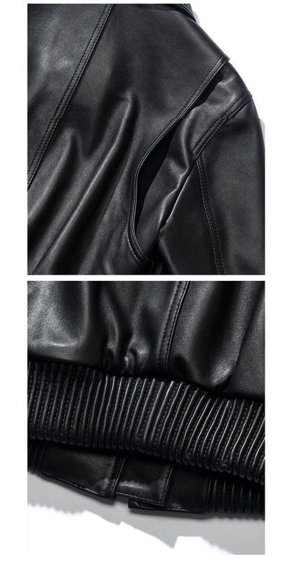 Women's Black Slim Fit Leather Baseball Style Jacket