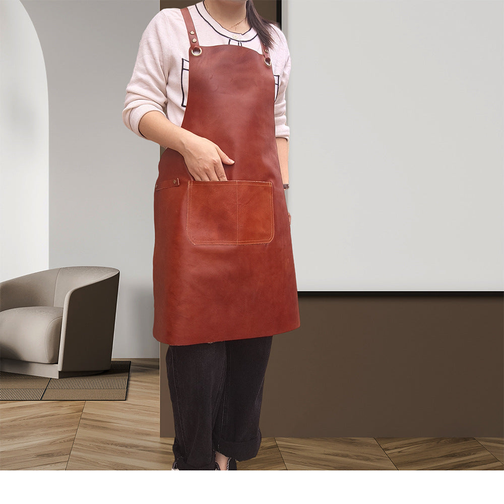 Genuine Leather Cooks Apron with Cross Back Straps