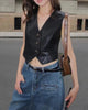 Black women leather waistcoat vest
