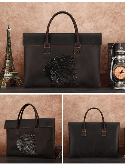 Retro crazy horse leather briefcase for work