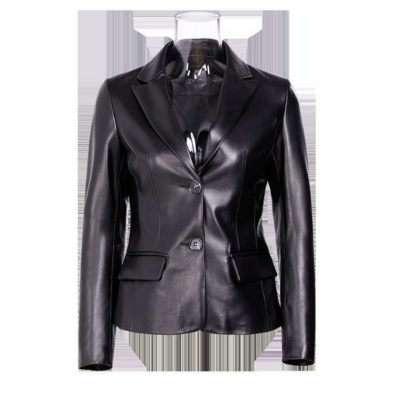 Slim fit genuine leather jacket for women