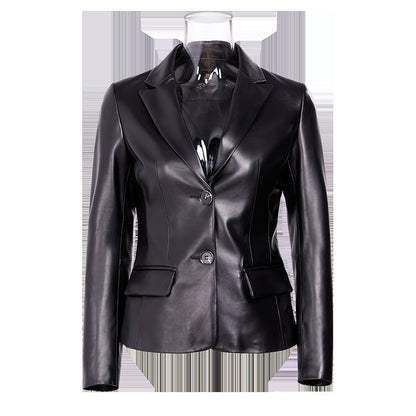 Slim fit genuine leather jacket for women