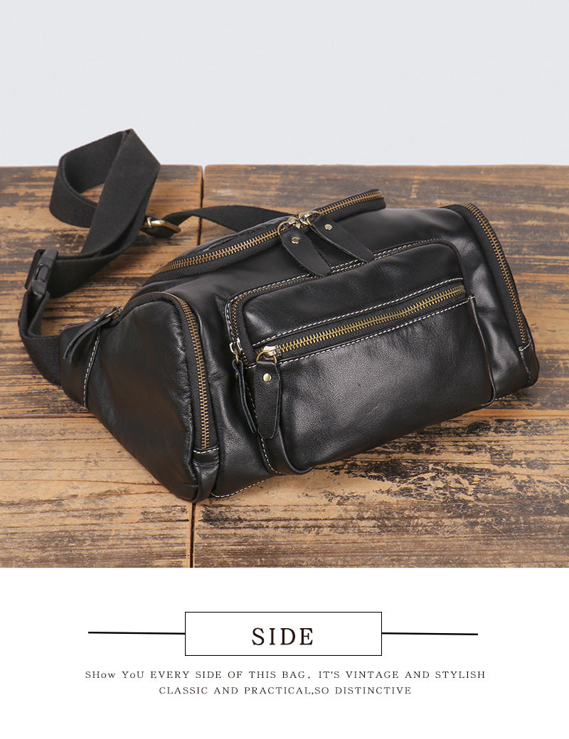 black top grain cowhide leather crossbody sling bag