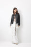 Black cropped sheepskin leather jacket women