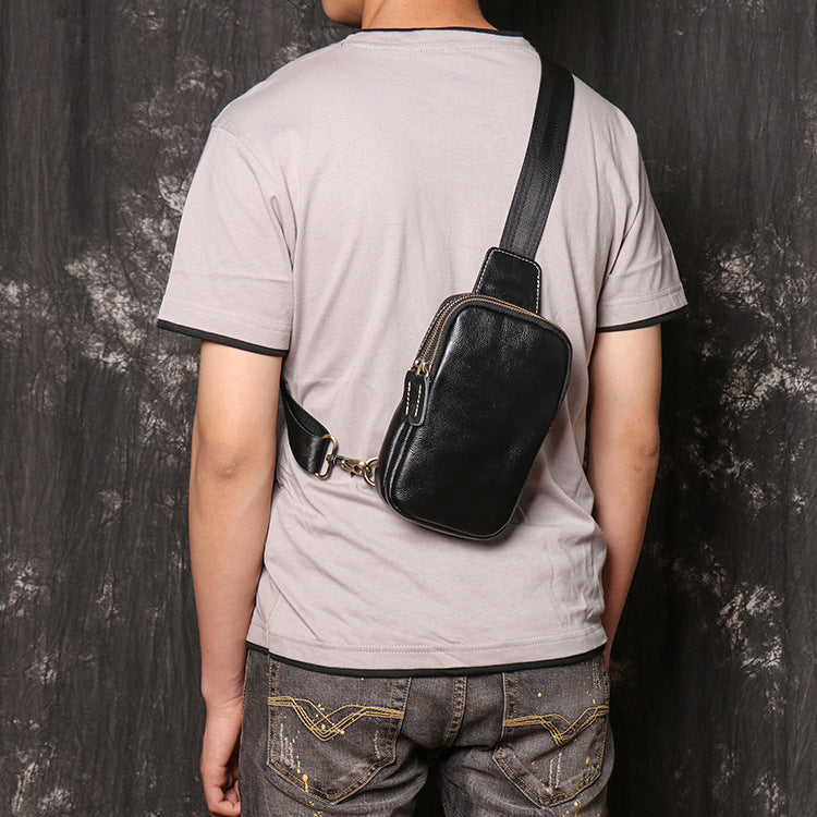 Cowhide leather crossbody chest sling bag