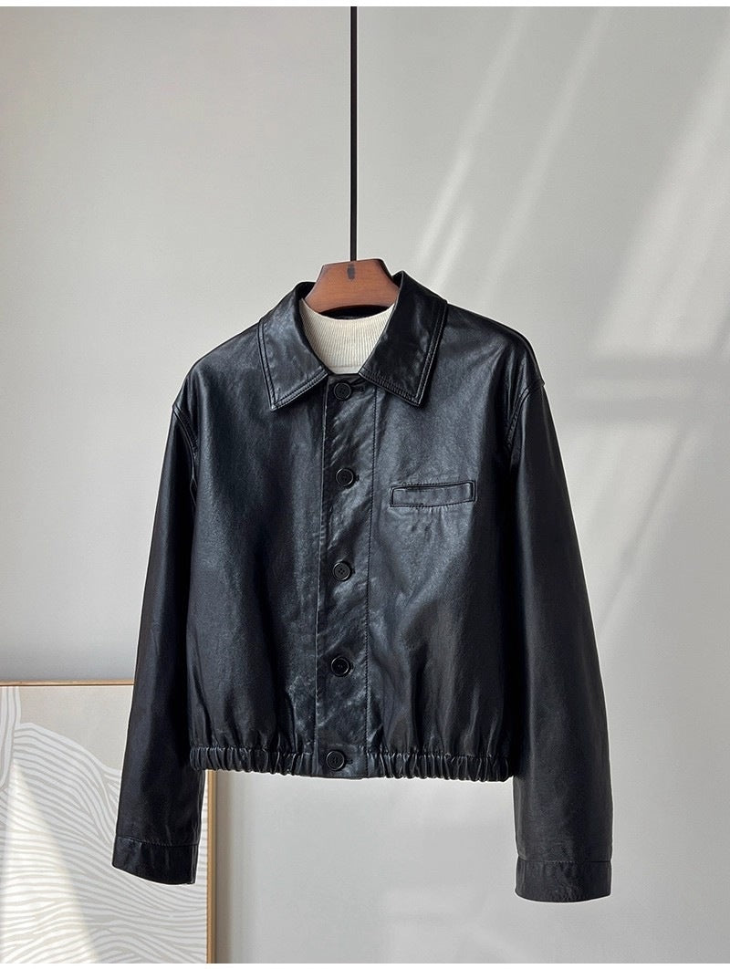 Leather short jacket women sheepskin coat