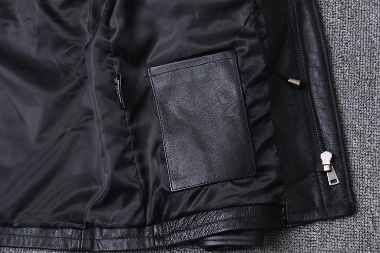 Hunting mid length leather jacket men