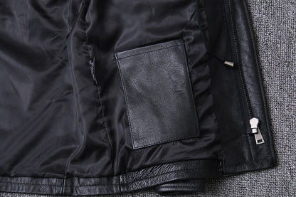 Hunting mid length leather jacket men