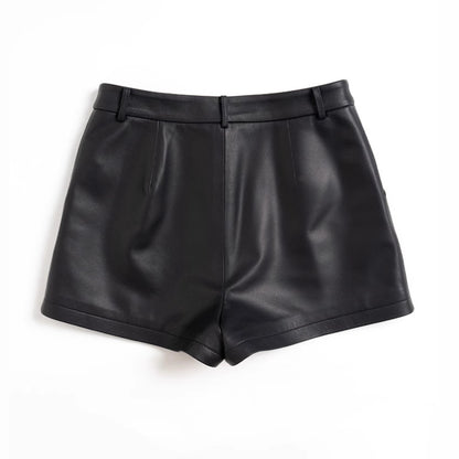 Genuine sheepskin high waist leather shorts for women
