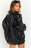 Women's Oversized Black Faux Leather Bomber Jacket