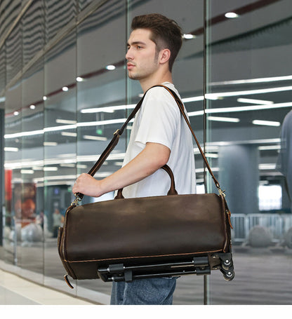 Leather trolley duffle bag for men travel