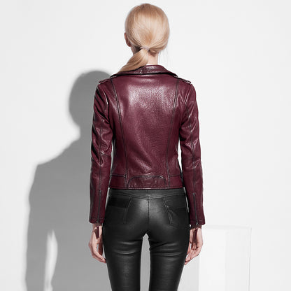 Genuine leather women slim fit biker jacket