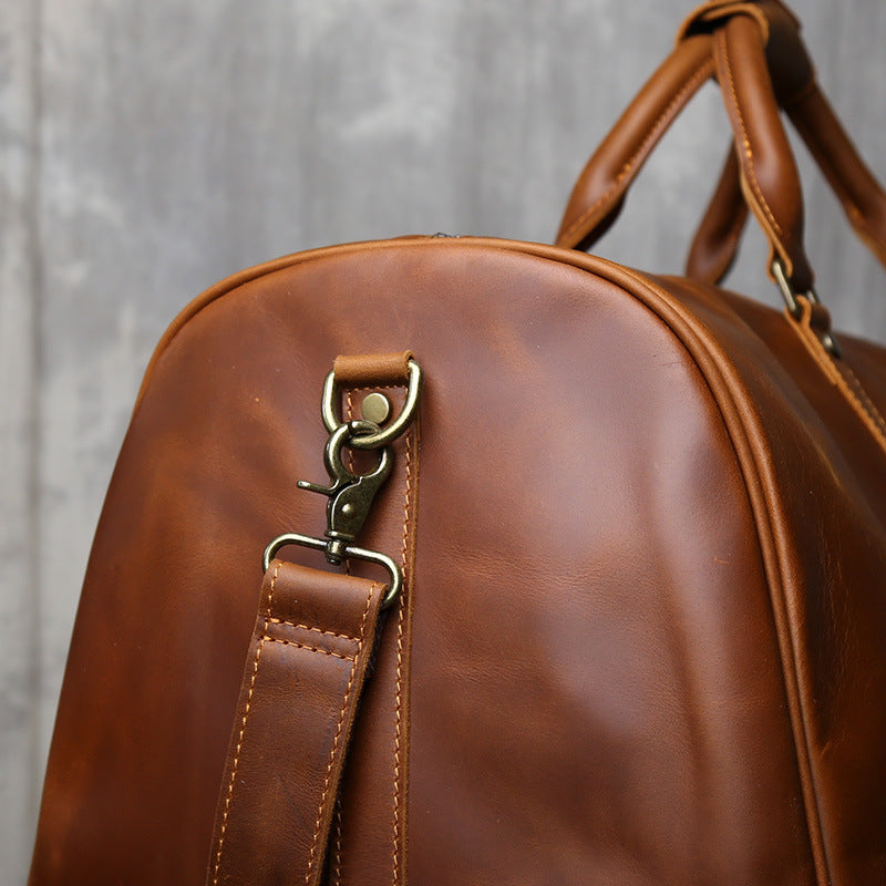 Large leather duffle bag with shoe section