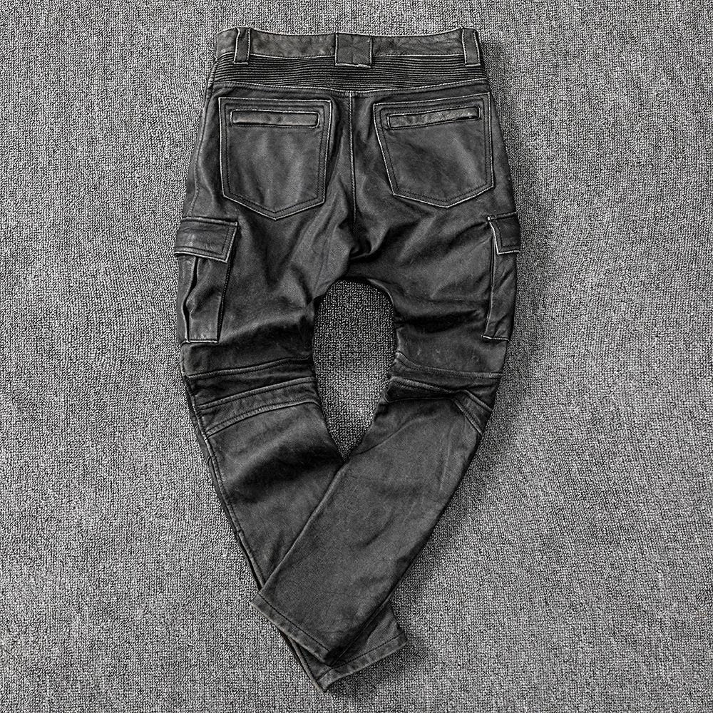 Men's distressed leather riding pants