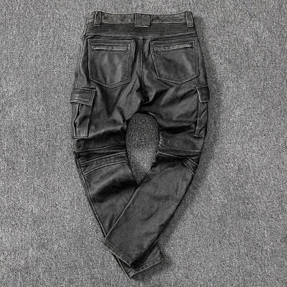 Men's distressed leather riding pants