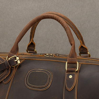 Men’s full-grain leather travel duffle bag