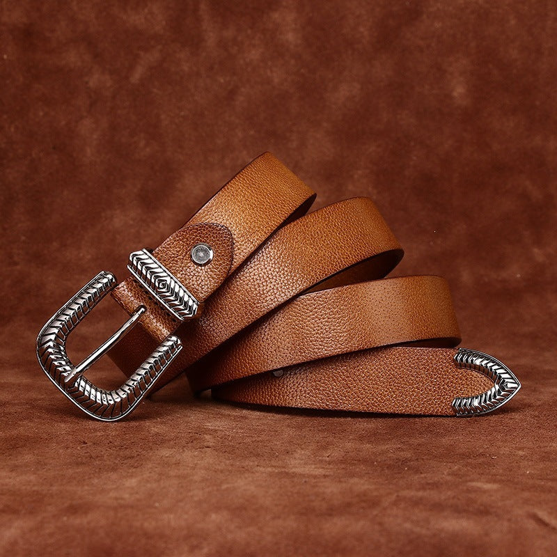 Genuine Leather Belt for Women with Pebbled Texture