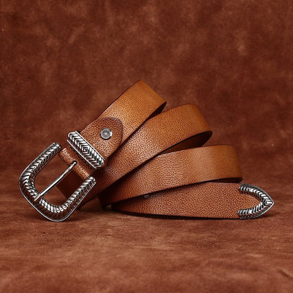 Genuine Leather Belt for Women with Pebbled Texture