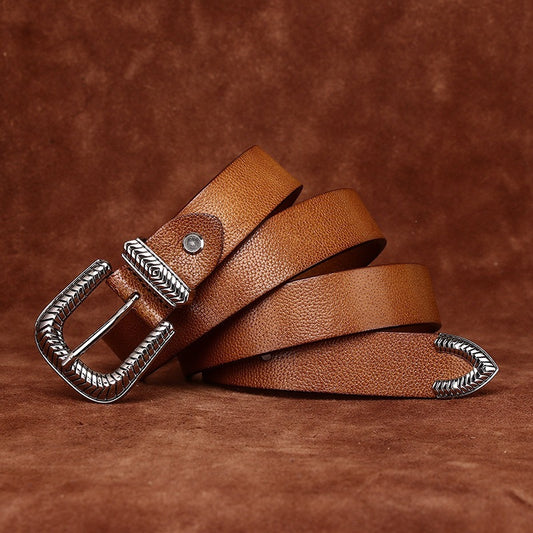 Genuine Leather Belt for Women with Pebbled Texture