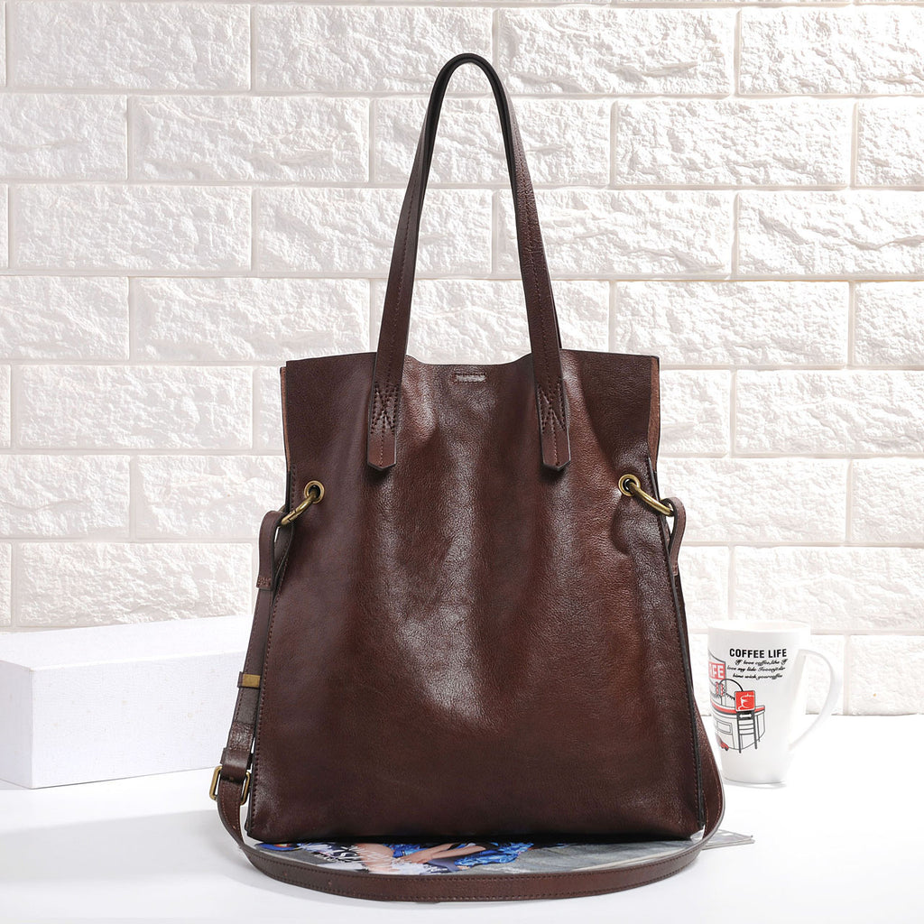 Women Genuine Leather Bucket Shoulder Tote Bag