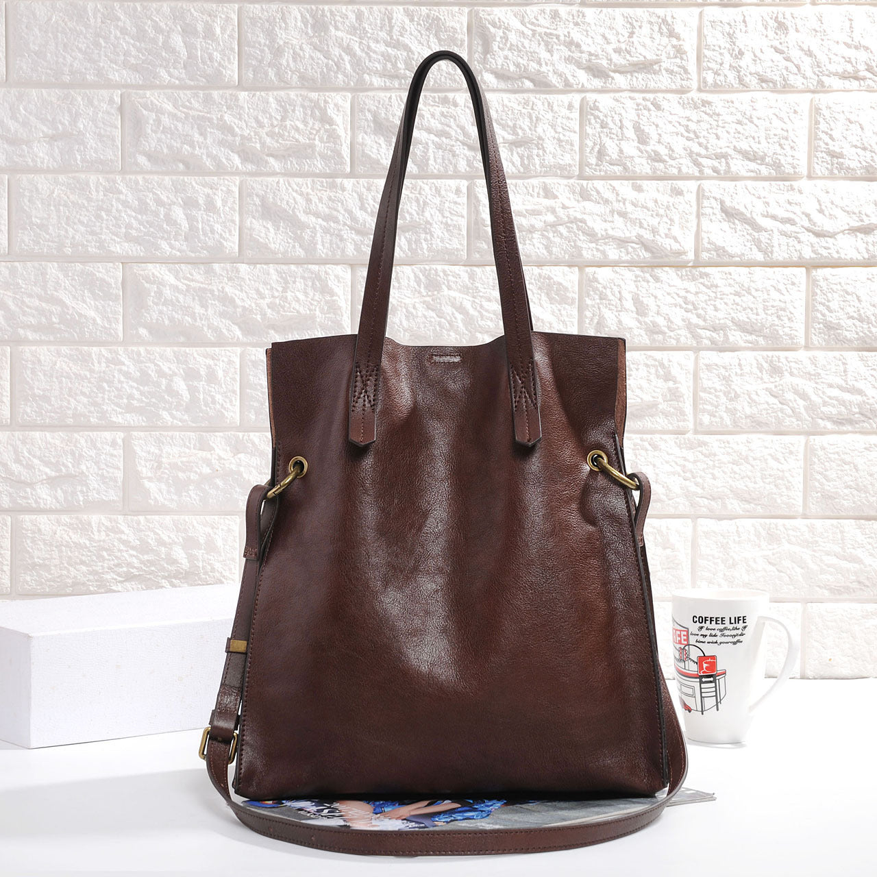 Women Genuine Leather Bucket Shoulder Tote Bag
