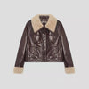 Women shearling collar oil-waxed down leather jacket