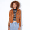 Women slim fit brown biker leather jacket