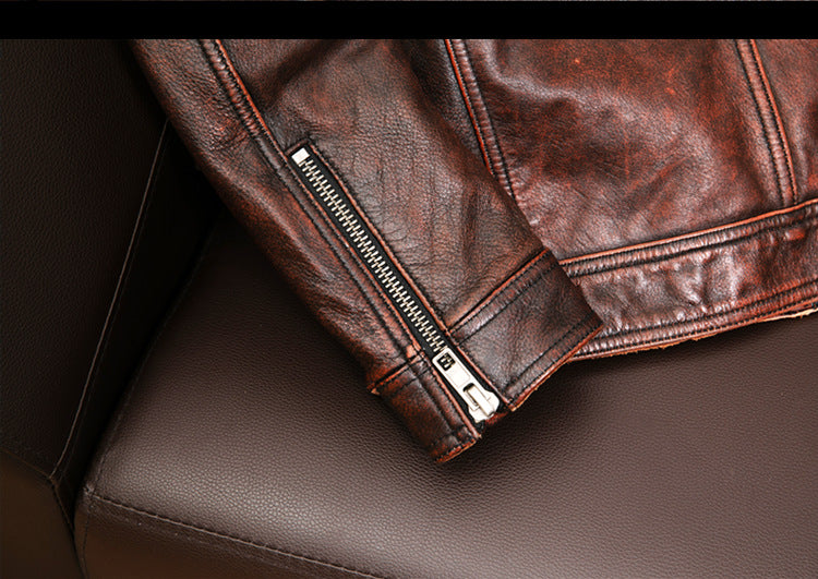 Distressed brown moto leather jacket vintage biker