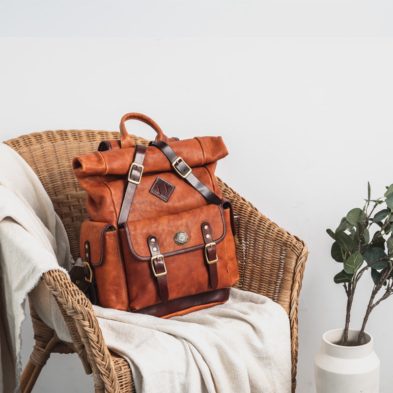 Tanned Leather Backpack for Work and Travel