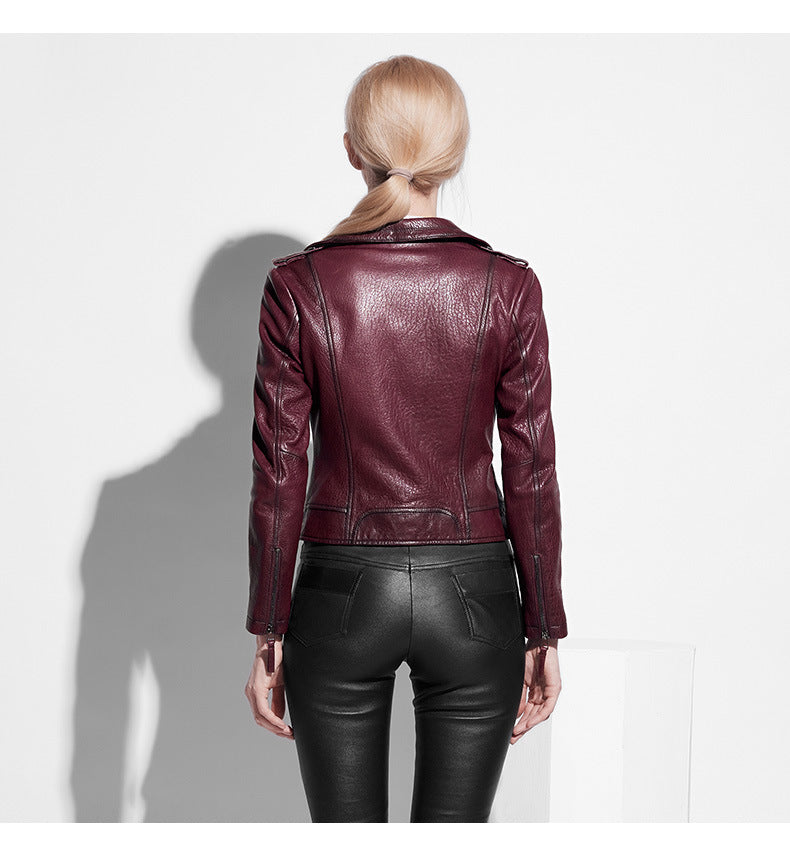 Genuine leather women slim fit biker jacket